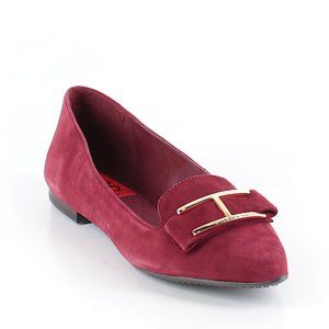 NWOT Burgundy Suede Tommy Hilfiger Flats with Gold Buckle